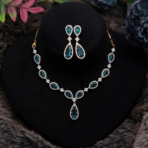 Premium Blue Topaz Necklace Set Pear Shape 18K White Gold Plated Brass Adjustable Bridal Jewelry Elegant Women Necklace - Product Image 2