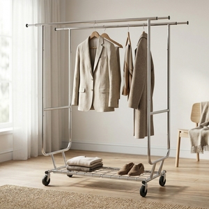 <b>Wire</b> Clothes <b>Rack</b> Clothing Organizer MIT Heavy Duty Double Pole Metal 50 Steel Multifunction Closet Cast Iron Modern Round TW - Product Image 1