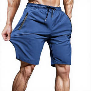Men's Solid Blue Quick Dry Drawstring <b>Shorts</b> With <b>Zipper</b> Pockets Casual Fitness Running Wear - Product Image 1