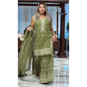 Designer Party Wear Robes de bal Elégant Top Plazzo Dupatta Set - Product Image 2