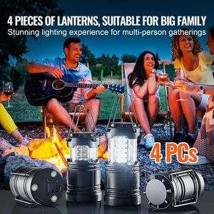 Lot de 4 lanternes de camping LED légères avec base magnétique, alimentées par batterie et lumières pliables à suspendre pour une utilisation en extérieur - Product Image 5