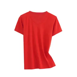 バルク卸売高品質半袖綿100% クルーネックVネック女性ブランクTシャツプライベートラベル女性Tシャツ