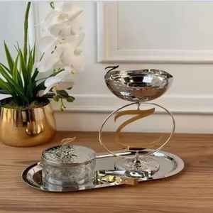 Juego de quemador de incienso Bakhoor de metal de lujo con bandeja, quemador de incienso árabe Oud, decoración islámica para el hogar, regalo para Ramadán y Eid - Product Image 1