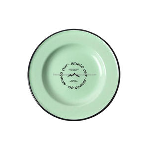 Assiettes en métal personnalisables, émail, plat de service alimentaire, rond, bord bleu, finition émail, assiette de présentation pour restaurant, café, fournitures - Product Image 1