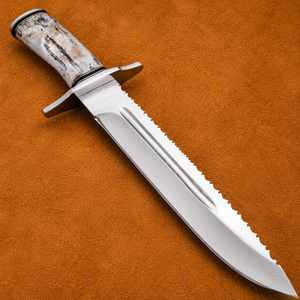 Couteau Bowie personnalisé en acier D2, manche en os coloré, lame fixe, couteau de chasse et de camping avec étui en cuir - Product Image 3