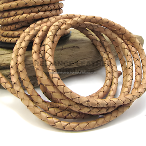 Genuine Cowhide 5mm Natural Round <b>Braided</b> Bolo Leather <b>Cord</b> for Jewelry Findings & Creative Craft Use Professional Grade Quality - Product Image 5