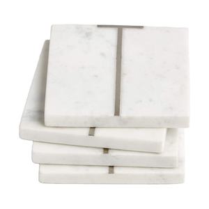 Meilleures ventes en ligne : Ensemble de sous-verres carrés en marbre et laiton incrusté, et sous-verres pour tasses à café et à vin, fabriqués à la main en Inde pour les boissons - Product Image 1