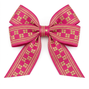 Neelkamal Industries 25mm Hot <b>Pink</b> Gold Zari Jacquard Ribbon Designer Trim for Bridal Wear Festive Decoration Bows & Gift <b>Wrap</b> - Product Image 2