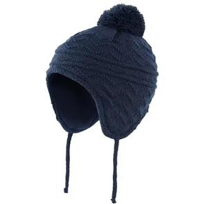 Chapeau d'hiver élégant unisexe en acrylique jacquard tricoté à la main, respirant, imperméable, avec cache-oreilles, bleu uni, pour enfants, pour l'extérieur - Product Image 1
