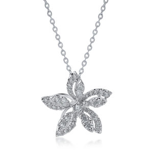 Collier pendentif fleur de luxe en diamant, argent 925 plaqué rhodium, taille brillant rond, bijoux de mariage pour femme - Product Image 3
