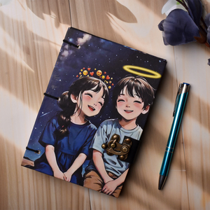 <b>A5</b> Cute Couple Cartoon Design Handmade Paper <b>Notebook</b> Lock Diary 200 Pages Double Side Writing Eco Friendly Premium Gift Journal - Product Image 5