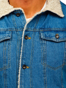 Mens Winter <b>Denim</b> <b>Jacket</b> <b>Fleece</b> <b>Lined</b> Warm Sherpa Trucker Coat Thick Jean Outerwear Casual Slim Fit Windbreaker <b>Jacket</b> - Product Image 5