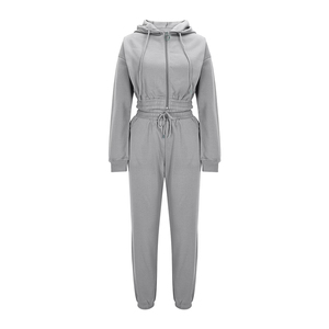 Women Gray Hooded Oversize Tracksuit Full Sleeve Zipper Front Casual <b>Jumpsuit</b> Regular Fit Ladies Sports Tracksuit - Product Image 2