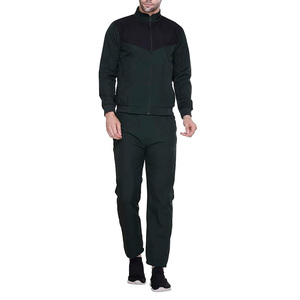Survêtement vert foncé pour homme, coupe décontractée longue avec poches latérales, fermeture éclair, style automne, respirant, en polyester - Product Image 1