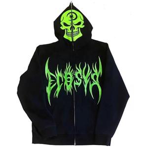 Sweat à capuche unisexe surdimensionné pour homme, fermeture éclair intégrale, 100 % coton épais, noir, broderie araignée personnalisée - Product Image 4