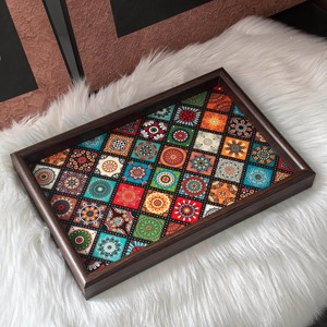 Bandeja de Servir de Madera MDF REHMAN CRAFT, Diseño Floral Multicolor, Marco de Madera Oscura, Bandeja Decorativa Rectangular, Organización y Almacenamiento - Product Image 3