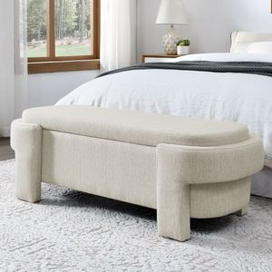 Panca Imbottita in Tessuto di Lino Beige con Ampio Spazio di Archiviazione 51,5 X 20,5 X 17 per Soggiorno, Ingresso, Camera da Letto - Product Image 4