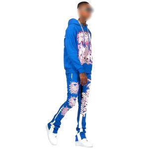 Chándal acampanado con logotipo estampado Puff personalizado para mujer, chándal de algodón 100%, conjunto de pantalones de chándal de felpa francesa de dos piezas y sudadera con cremallera - Product Image 4