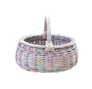Cesta de Picnic de Mimbre Estilo Rústico Azul Ovalada con Borde Trenzado, Cesta de Almacenamiento de Flores y Frutas, Cesta Abierta para Reuniones al Aire Libre - Product Image 4
