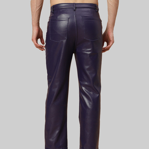Men <b>Faux</b> <b>Leather</b> Pants Flat Front Mid Waist Straight Fit Soft Motorcycle Style Casual Wear Breathable <b>Trousers</b> Durable - Product Image 4