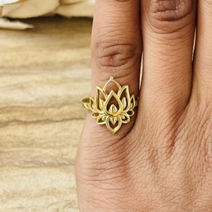 Luxury Boho Brass Lotus <b>Rings</b> 18K Gold Plated Floral <b>Statement</b> Cutout Wedding Gift <b>Rings</b> for Women Wholesale/OEM/ODM - Product Image 4