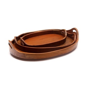 Ensemble de plateaux de service de forme octogonale en bois massif, design minimaliste fait à la main, assiettes pour le petit-déjeuner, le dîner, les desserts - Product Image 4
