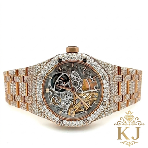 Exclusivo reloj de diamante con esfera de oro rosa esqueleto con movimiento mecánico automático luminoso 41mm de diámetro de esfera característica hueca - Product Image 1