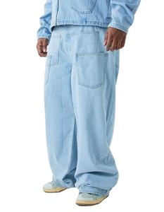 Jeans en denim décontractés légers sur mesure pour hommes 100% coton Taille mi-haute Lavage à l'acide Jambes larges Pantalons cargo multi-poches - Product Image 1