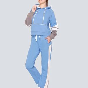 Women's 100% Cotton High-Stretch Two-Piece Full-Length V-neck Winter Hip Hop Fleece Athletic <b>Tracksuit</b> Set Breathable - Product Image 3