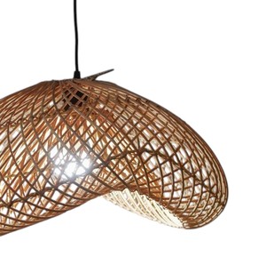 Lustre suspendu artisanal en bambou tressé à bords ondulés, style bohème, pour salon, vente en gros - Product Image 3