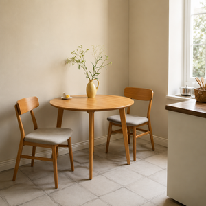 ARTERRA Luxury Japandi Round Dining <b>Table</b> Set Modern Wooden <b>Table</b> Cushioned Chairs for Apartment - Product Image 5