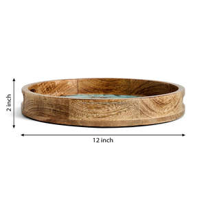 Plateau de service rond en bois fabriqué à la main avec imprimé floral Plateau rustique décoratif pour collations, thé, pour hôtel à la maison FWE - Product Image 5