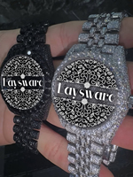 Reloj de Lujo Personalizado con Diamantes Moissanite VVS Blancos y Negros, Reloj de Pulsera de Acero Inoxidable para Eventos Nocturnos