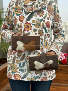 Nuevo bolso de mano de cuero tallado de piel de pelo hecho a mano occidental para mujer, gran oferta, funda de teléfono con estilo marrón en relieve, billetera espaciosa - Product Image 3