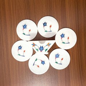White Marble <b>Coaster</b> <b>Set</b> of 6 with Holder Decoration & Accessories Marble Tea <b>Coaster</b> for Office Table from Indian Supplier - Product Image 4