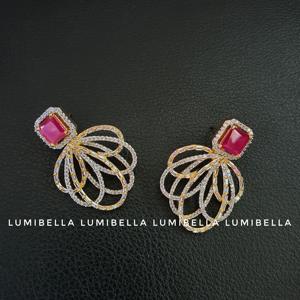 Geometric Gold Plated Hoop Earrings with Pearl and Diamond Accents - Product Image 3