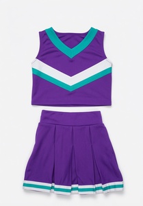 Uniforme de cheerleading personnalisé sublimé violet, turquoise et blanc, haut court sans manches, jupe plissée, vêtements de sport d'équipe, vêtements OEM - Product Image 2