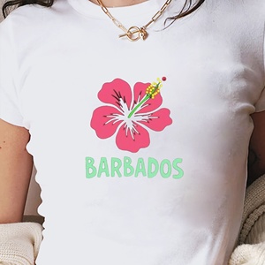 เสื้อยืดถักสั้นทรงสลิมฟิตสำหรับผู้หญิง Y2K ลายดอกชบา barbados - Product Image 2