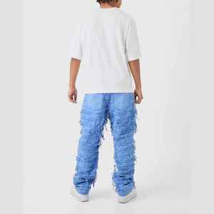 2026 Gran Venta: Pantalones Vaqueros Holgados para Hombre, Estilo Urbano Recto, con Patrón de Cruz Bordado, Cintura Media, de Algodón Lavado Tejido con Agujeros - Product Image 5
