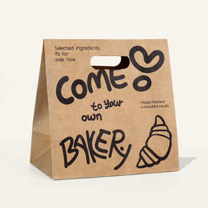 Custom Pattern Biodegradable Kraft Food Paper <b>Bags</b> with Handles for Takeaway, Baking, and <b>Bread</b> - Product Image 6