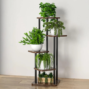 Modern 4-Tier Corner Plant Stand for Indoor Outdoor Use Rustic Wood and Metal <b>Flower</b> Pot Holder <b>Display</b> Rack for Balcony - Product Image 5