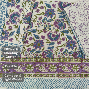 Jaipur Hand Made <b>Block</b> Printed Intricate Floral Bedsheet Set 3 PC King Size 100% Cotton 200TC Machine Washable Soft Durable - Product Image 4