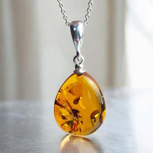 จี้รูปหยดน้ำอำพันบอลติกสีน้ำผึ้งธรรมชาติแบบวินเทจ สร้อยคอเงินประดับจี้รูปหยดน้ำ ประดับอัญมณีแท้ ของขวัญสำหรับผู้หญิง - Product Image 5