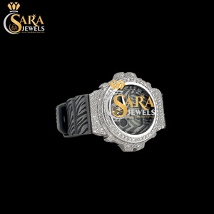 High End Square <b>Case</b> <b>Watch</b> Half Iced Moissanite Diamond Rubber Strap Stainless Steel Automatic Hip Hop Business From India - Product Image 2