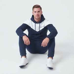 Ensemble de survêtement pour homme Hawk Eye, couleur marine et blanc, sweat-shirt et pantalon de jogging décontractés, 100% coton, vêtements d'automne - Product Image 4