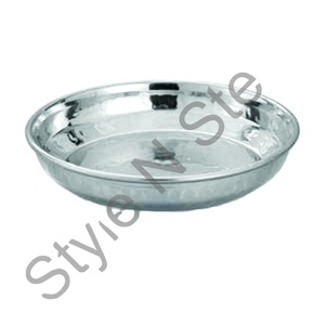 Single Wall Hammered With Silver Color Stainless Steel Wholesale <b>Bar</b> Restaurant Round Serving Halva Plate - Product Image 2