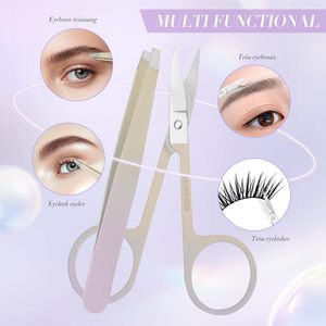 Ensemble de pinces à sourcils courbées en acier inoxydable sans soudure, étui en PU, pointes inclinées et pointues, pinces de précision durables pour une épilation classique - Product Image 5