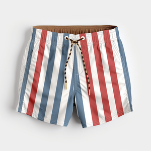 Shorts de Baño a Rayas para Hombre, Naranja y Blanco, de Secado Rápido, con Cordón Ajustable, Casuales, de Cintura Media, Cortos, de Poliéster Tejido - Product Image 4