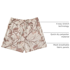 Shorts de bain unis pour hommes, taille mi-haute, avec cordon de serrage, décontractés, respirants, en polyester, infroissables, avec logo frontal - Product Image 3
