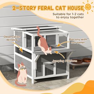 Casa de Madera para Gatos de 2 Pisos con Techo Abatible y Puerta de Escape, Panel de Piso Extraíble, Balcón para Uso en Exteriores en el Patio Trasero para Mascotas - Product Image 4